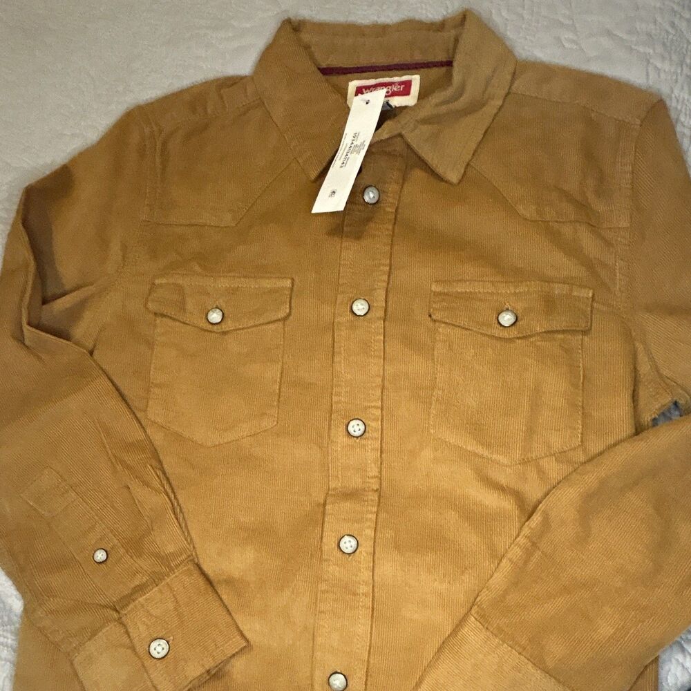 Wrangler Boys M(8)Brown Corduroy Long Sleeve Button-Up Shirt Pockets Western